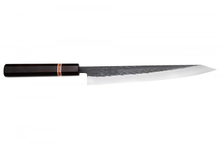 Couteau sujihiki 24cm japonais artisanal Yuzo Black SLD &eacute;b&egrave;ne et cognassier