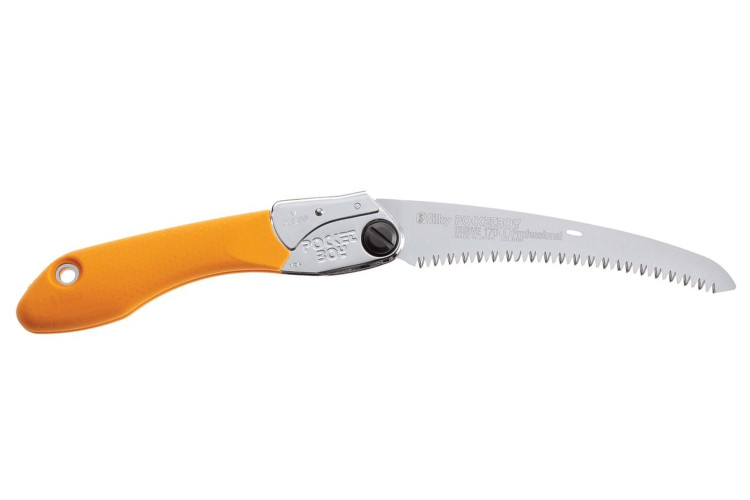 Scie pliante d'&eacute;lagage Silky Pocketboy 726-17 lame courb&eacute;e manche caoutchouc jaune 20cm