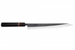 Couteau sujihiki 27cm japonais artisanal Yuzo Black SLD ébène et cognassier