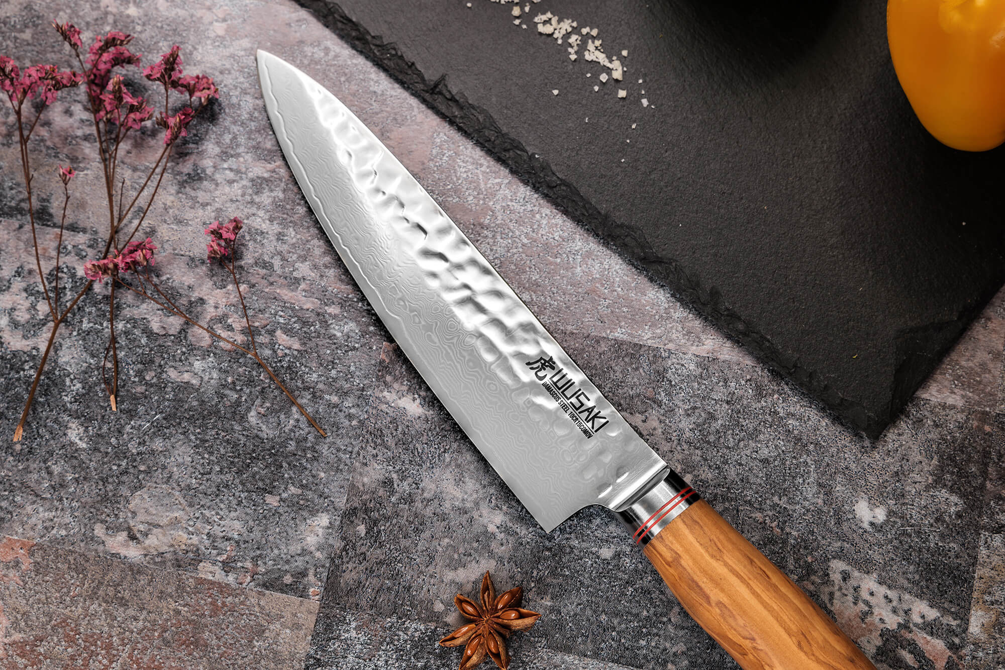 Wusaki Couteau Nakiri 17cm en Damas 10Cr Manche Olivier Design Japonais -  Vendu dans un coffret cadeau : : Cuisine et Maison