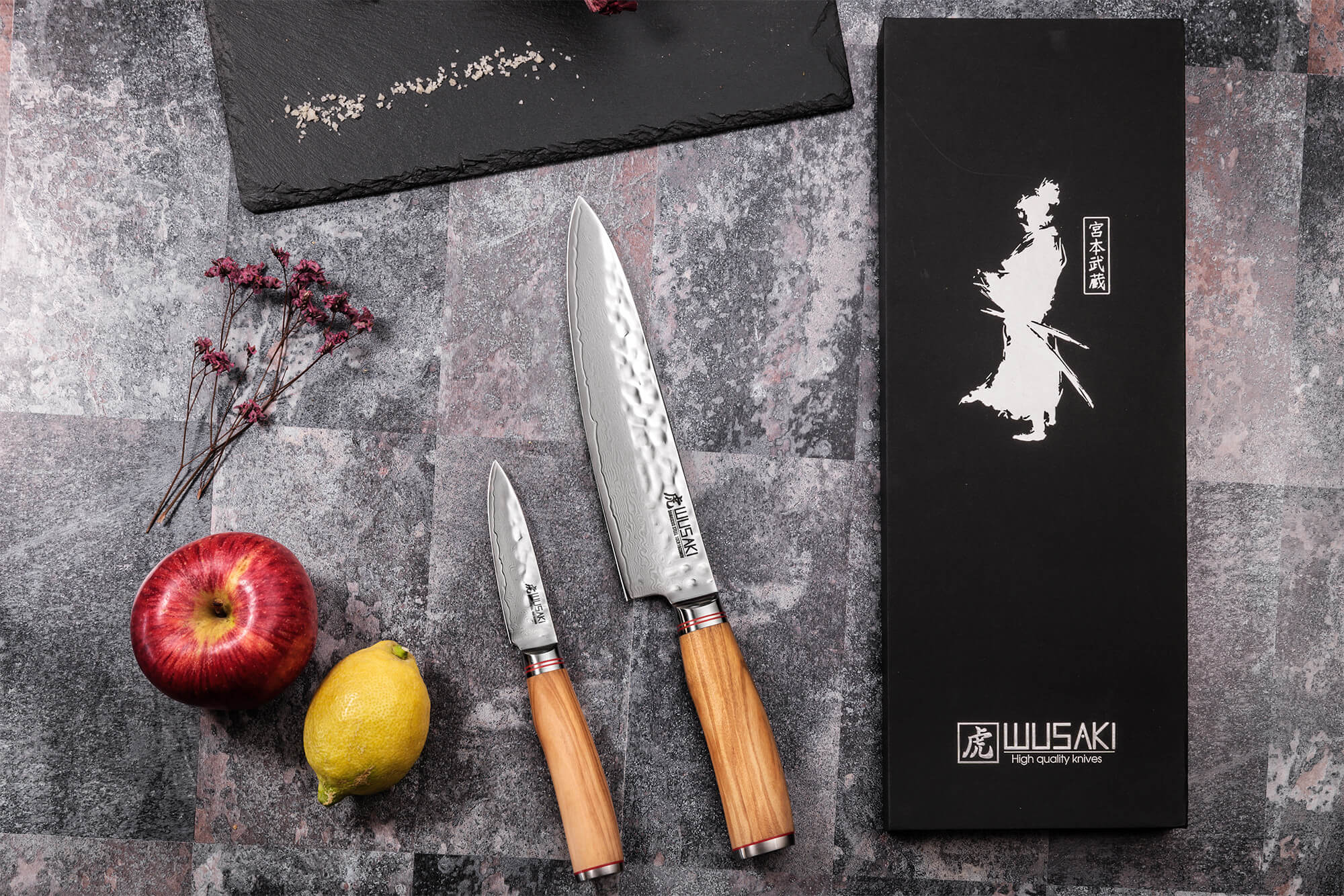 Wusaki Couteau Nakiri 17cm en Damas 10Cr Manche Olivier Design Japonais -  Vendu dans un coffret cadeau : : Cuisine et Maison