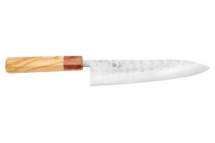 Couteau de chef 21cm japonais artisanal Yuzo SLD olivier et cognassier