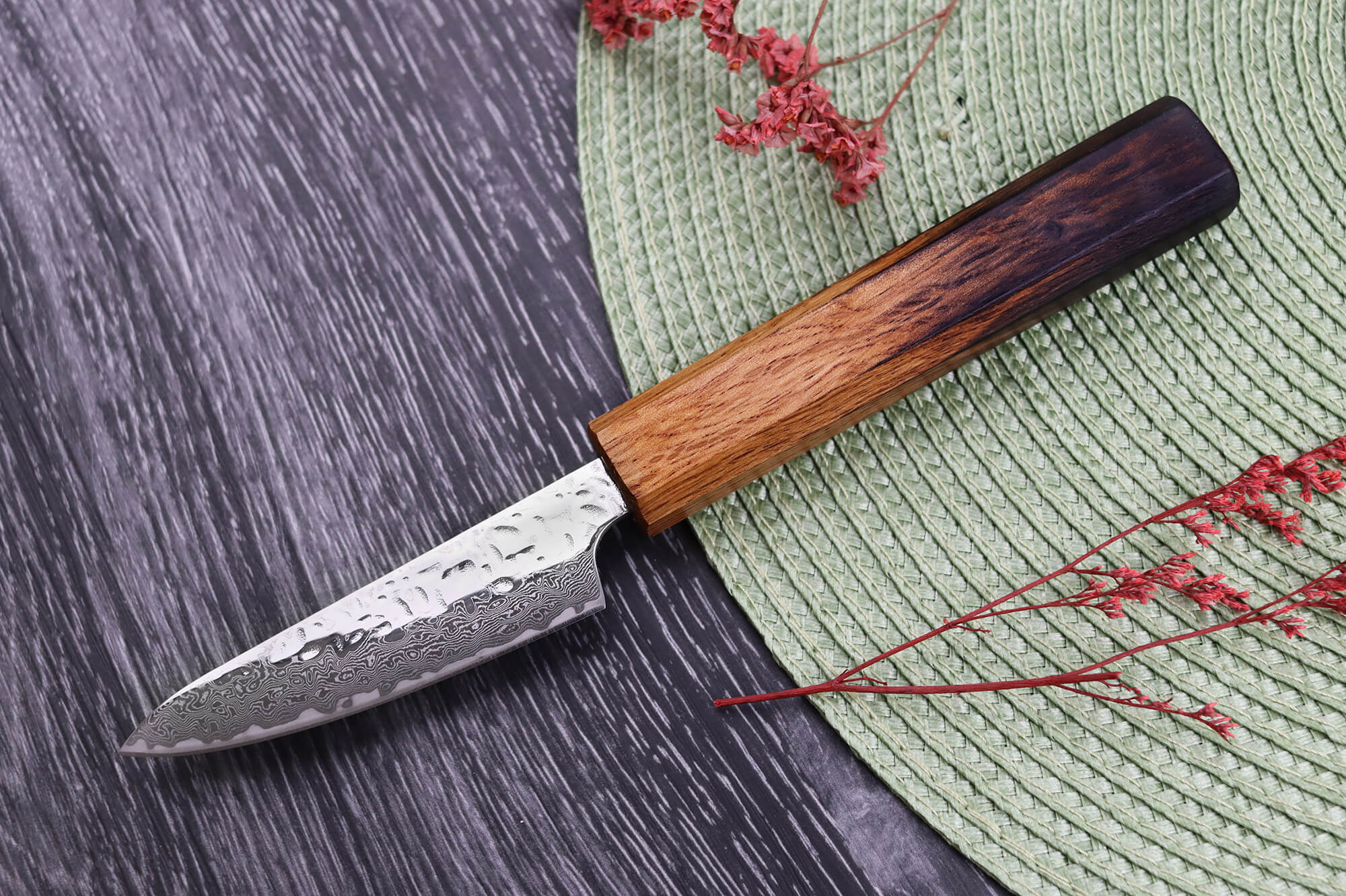 Couteau japonais chef lame damassée Wusaki Yaketa 24cm