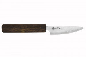 Couteau d'office japonais artisanal Wusaki Unagi AUS10 damas 8cm manche chêne