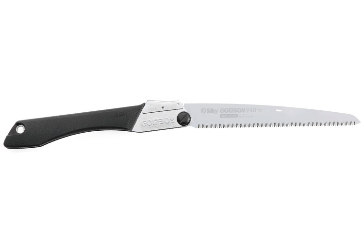 Scie pliante d'&eacute;lagage Silky Gomboy 121-24 lame droite manche caoutchouc noir 27cm