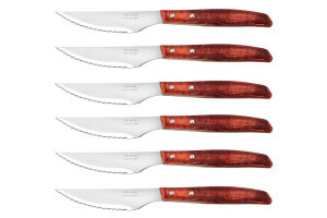 Coffret de 6 couteaux à steak/pizza Arcos lame dentelée 11cm manche en bois de peuplier rouge