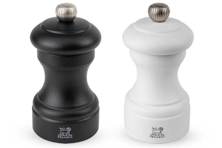 Coffret duo moulin à sel et poivre Peugeot Bistro en bois noir + blanc 10cm