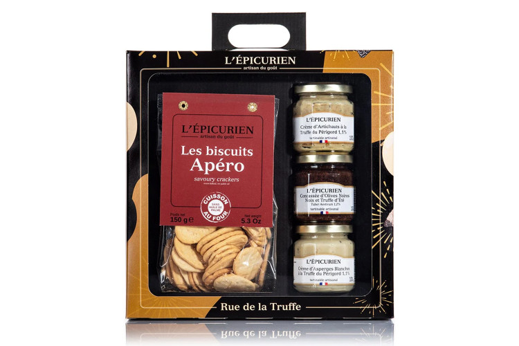 Coffret L'&Eacute;picurien Rue de la truffe - 3 tartinables + 150g de biscuits ap&eacute;ro
