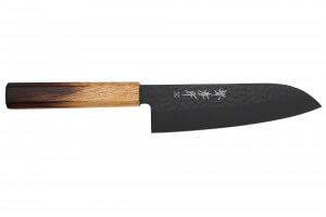 Couteau santoku japonais 17cm Sakai Takayuki Kurokage manche en chêne brûlé
