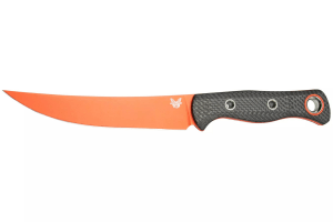 Couteau Benchmade Meatcrafter 15500OR-2 lame orange 15,4cm manche aluminium/carbone gris + étui