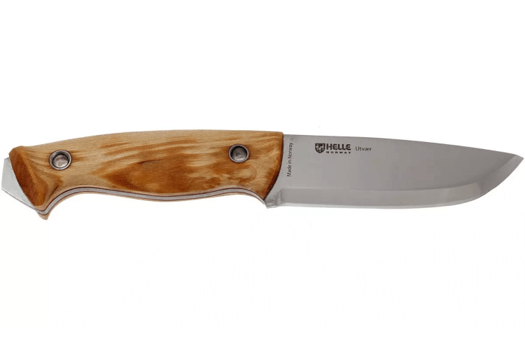 Couteau Helle Utvaer H600 lame en acier 10cm manche en bouleau frisé + étui en cuir