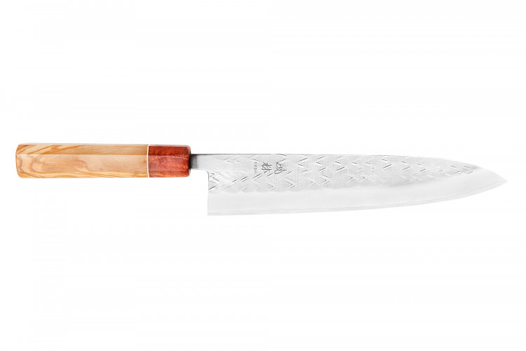 Couteau de chef 24cm japonais artisanal Yuzo SLD olivier et cognassier