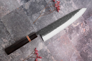 Couteau de chef 24cm japonais artisanal Yuzo Black SLD ébène et cognassier