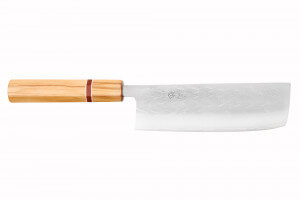 Couteau nakiri 16,5cm japonais artisanal Yuzo SLD olivier et sequoia