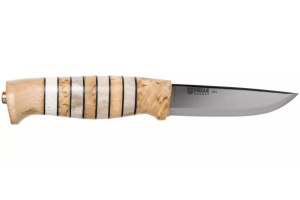 Couteau Helle Arv H014 lame en inox 9cm manche en bouleau et bois de cerf avec cuir + étui en cuir