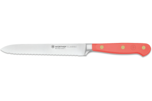Couteau à saucisson Wusthof Classic Colour Coral Peach forgé lame crantée 14cm