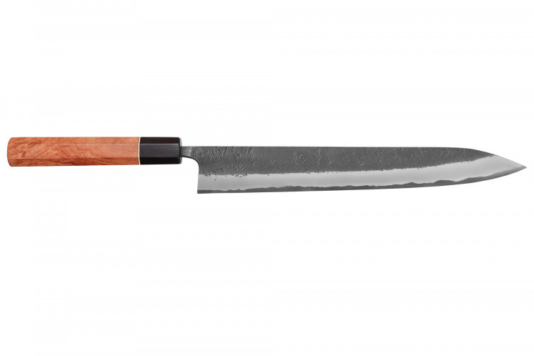 Couteau sujihiki 27cm japonais artisanal Masashi Yamamoto BS1 Black Nashiji