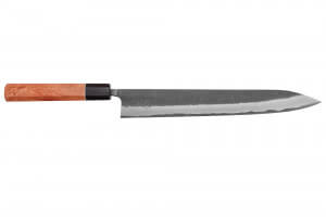 Couteau sujihiki 27cm japonais artisanal Masashi Yamamoto BS1 Black Nashiji