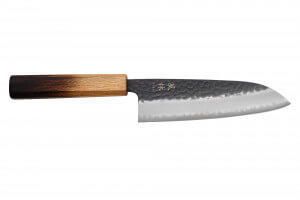 Couteau santoku 16,5cm japonais artisanal Yuzo Black AS chêne brulé