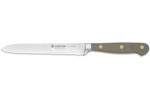 Couteau à saucisson Wusthof Classic Colour Velvet Oyster forgé lame crantée 14cm