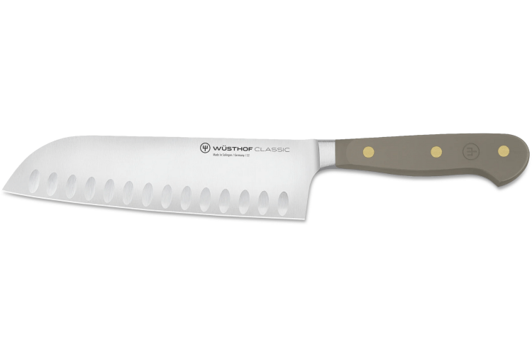 Couteau santoku Wusthof Classic Colour Velvet Oyster forgé lame alvéolée 17cm