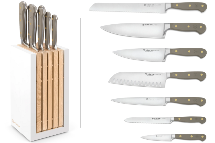 Bloc de 7 couteaux Wusthof Classic Colour Velvet Oyster forg&eacute;s