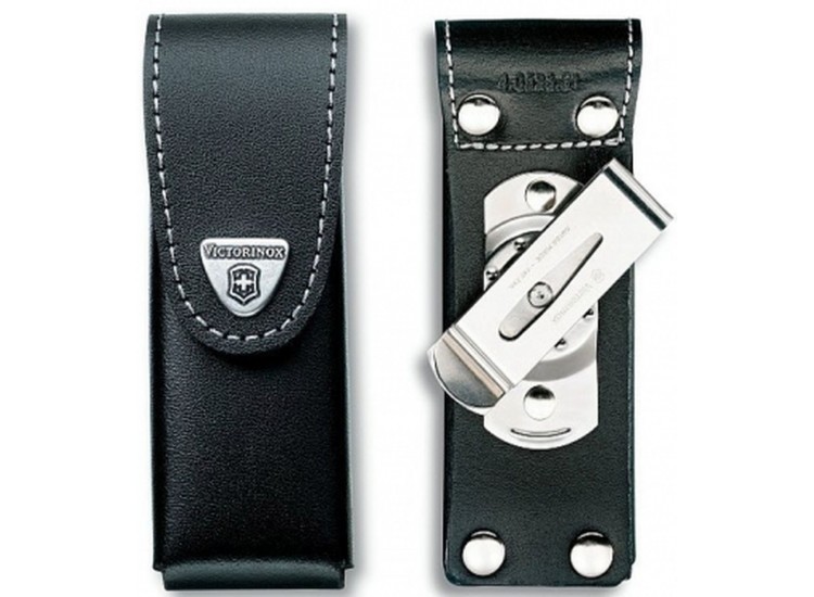 Etui cuir noir + clip pivotant Victorinox pour couteaux suisses 9,1cm - 15 à 23 pièces