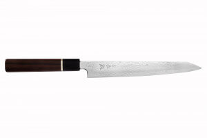Couteau sujihiki kiritsuke 24cm japonais artisanal Sukenari SG2 damas