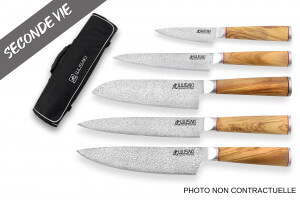 Mallette 5 couteaux de cuisine Wusaki Fujiko VG10 manches olivier - Reconditionné