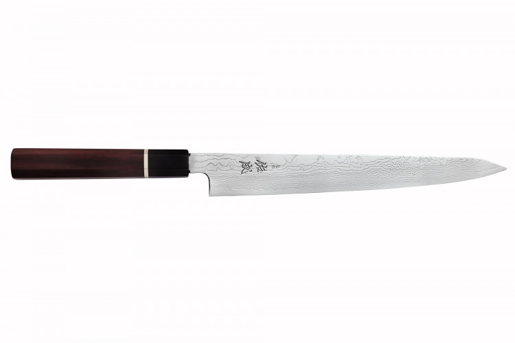 Couteau sujihiki kiritsuke 27cm japonais artisanal Sukenari SG2 damas