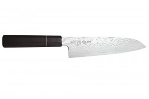 Couteau santoku 19,5cm japonais artisanal Sukenari ZDP-189 damas manche en ébène