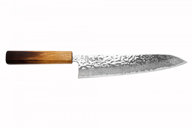 Couteau de chef japonais artisanal Wusaki Yaketa AUS10 damas 21cm