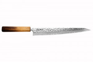 Couteau sujihiki japonais artisanal Wusaki Yaketa AUS10 damas 27cm