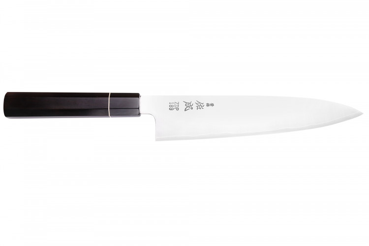 Couteau de chef 24cm japonais artisanal Sukenari ZDP-189 San Ma&iuml; manche en &eacute;b&egrave;ne