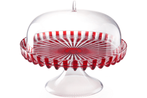 Présentoir à gâteau transparent avec cloche Guzzini Dolcevita rouge en polymère biosourcé diamètre 30cm