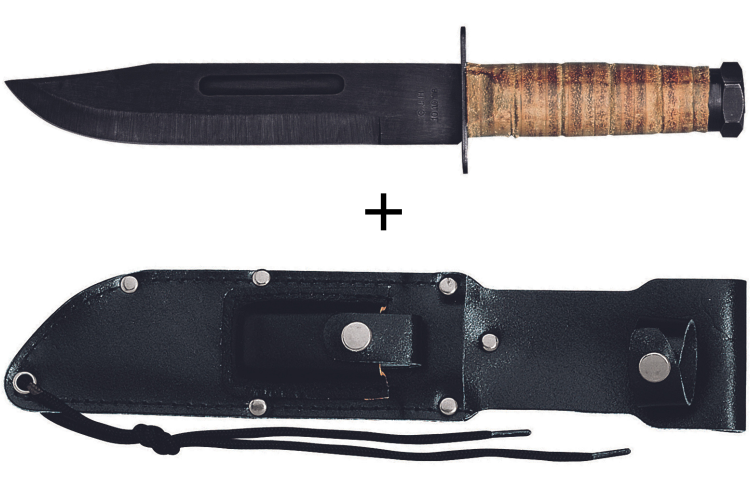 Couteau Bowie Herbertz 101018 lame 18cm manche en cuir + &eacute;tui en cuir + pierre &agrave; aiguiser