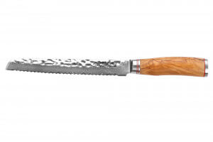 Couteau à pain Wusaki Damas 10Cr 20cm manche en olivier