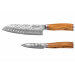 Coffret de 2 couteaux Wusaki Damas 10Cr manches en olivier Santoku + Office