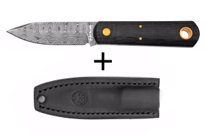 Couteau Böker Barlow 120508DAM lame damassée 7cm manche en bois de chêne noir + étui en cuir