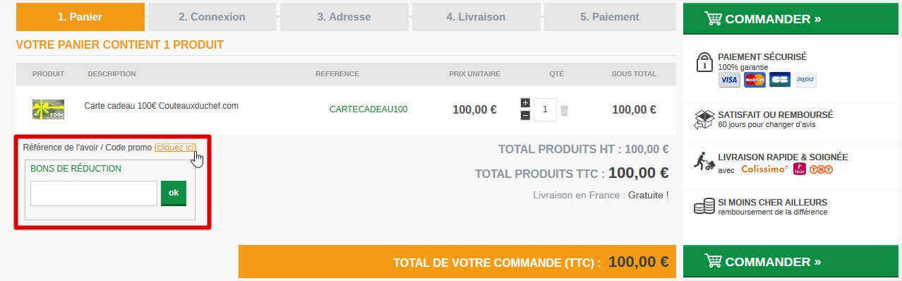 Panier pour le bon de réduction